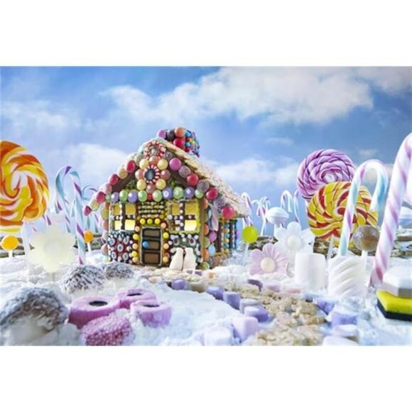 5x3ft Gingerbread House Backdrop Candy Cane Lollipop Sugar Lolly Photo Backdrop - Picture 8 of 8